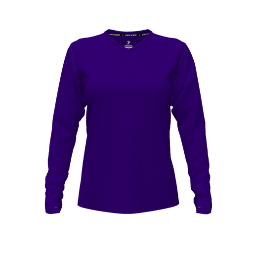 [CUS-DFW-TEES-CMF-VNK-LSL-PUR-FYXS-LOGO3] Decker Comfort T-Shirt (Female Youth XS, Purple, V Neck, Logo 3, Long Sleeve)