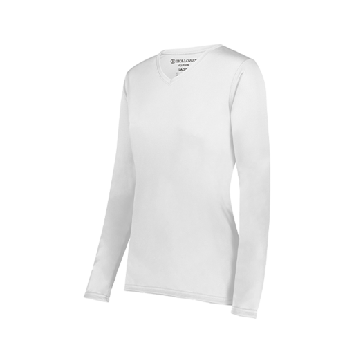 [222824.005.S-LOGO1] Ladies LS Smooth Sport Shirt (Female Adult S, White, Logo 1)